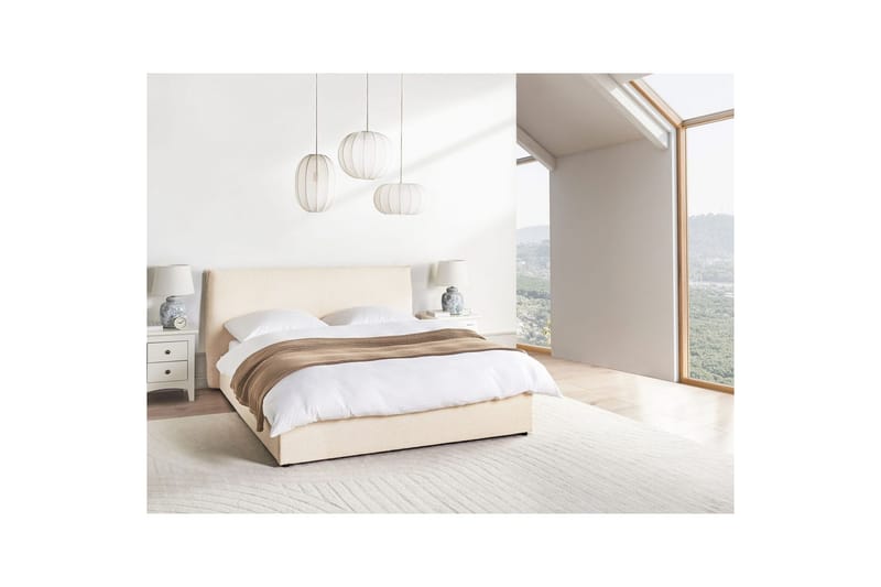 Säng med förvaring Lavaur - Beige/Bouclé, 160x200 cm - Möbler - Sovrum - Sängram & sängstomme