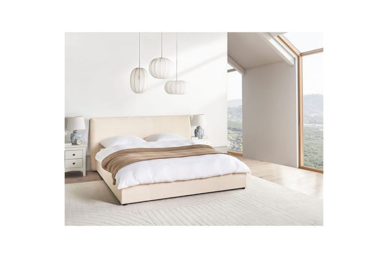 Säng med förvaring Lavaur - Beige/Bouclé, 180x200 cm - Möbler - Sovrum - Sängram & sängstomme
