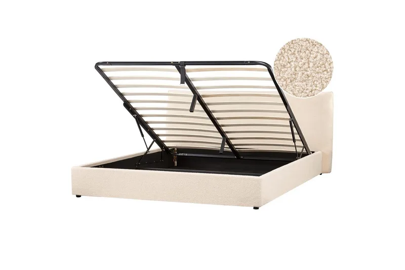 Säng med förvaring Lavaur - Beige/Bouclé, 180x200 cm - Möbler - Sovrum - Sängram & sängstomme