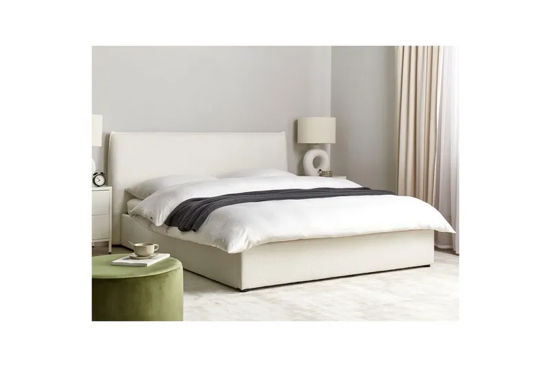 Säng med förvaring Lavaur - Vit/Bouclé, 160x200 cm - Möbler - Sovrum - Sängram & sängstomme