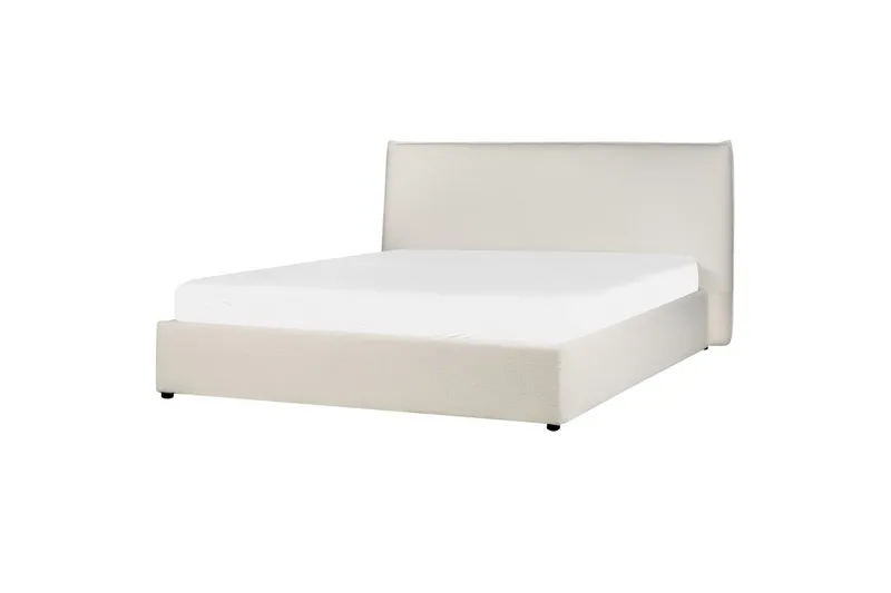 Säng med förvaring Lavaur - Vit/Bouclé, 160x200 cm - Möbler - Sovrum - Sängram & sängstomme