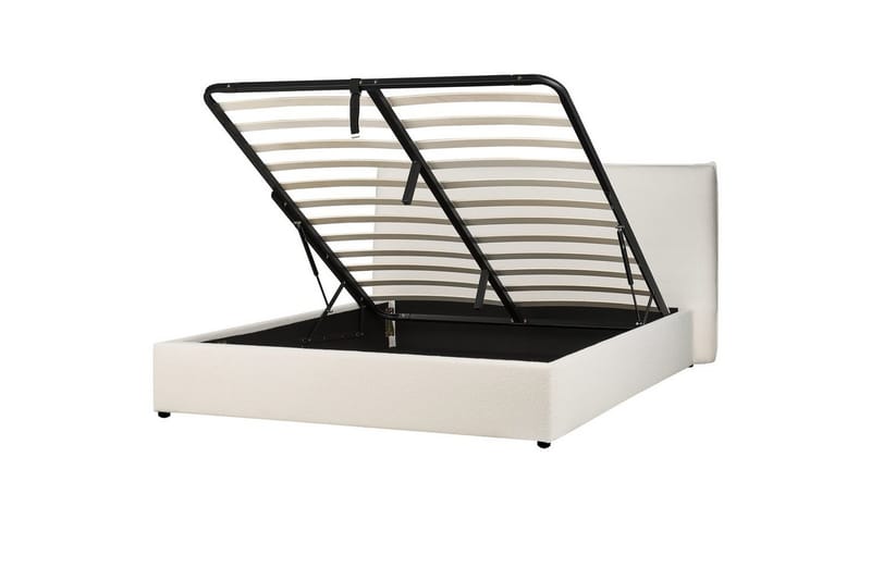 Säng med förvaring Lavaur - Vit/Bouclé, 160x200 cm - Möbler - Sovrum - Sängram & sängstomme