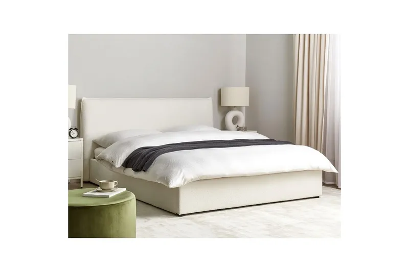 Säng med förvaring Lavaur - Vit/Bouclé, 160x200 cm - Möbler - Sovrum - Sängram & sängstomme