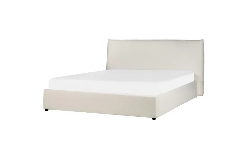 Säng med förvaring Lavaur - Vit/Bouclé, 160x200 cm - Möbler - Sovrum - Sängram & sängstomme