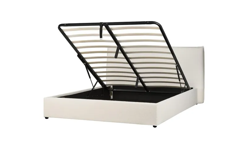 Säng med förvaring Lavaur - Vit/Bouclé, 160x200 cm - Möbler - Sovrum - Sängram & sängstomme