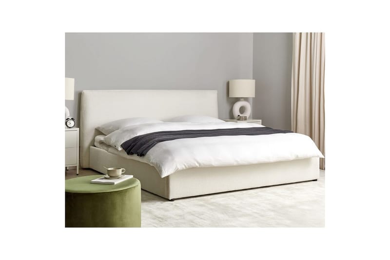 Säng med förvaring Lavaur - Vit/Bouclé, 180x200 cm - Möbler - Sovrum - Sängram & sängstomme