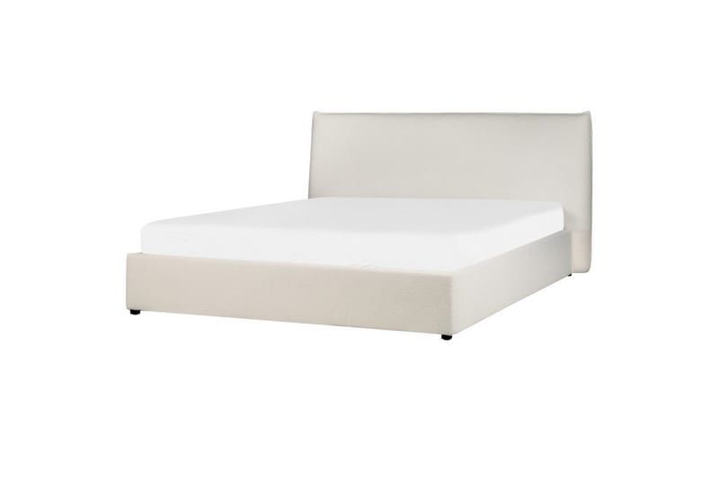 Säng med förvaring Lavaur - Vit/Bouclé, 180x200 cm - Möbler - Sovrum - Sängram & sängstomme