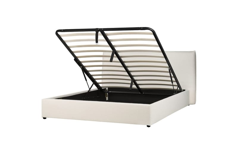 Säng med förvaring Lavaur - Vit/Bouclé, 180x200 cm - Möbler - Sovrum - Sängram & sängstomme