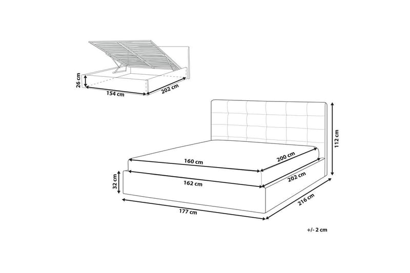 Säng med förvaring Lorient - Grå/Polyester, 160x200 cm - Möbler - Sovrum - Sängram & sängstomme