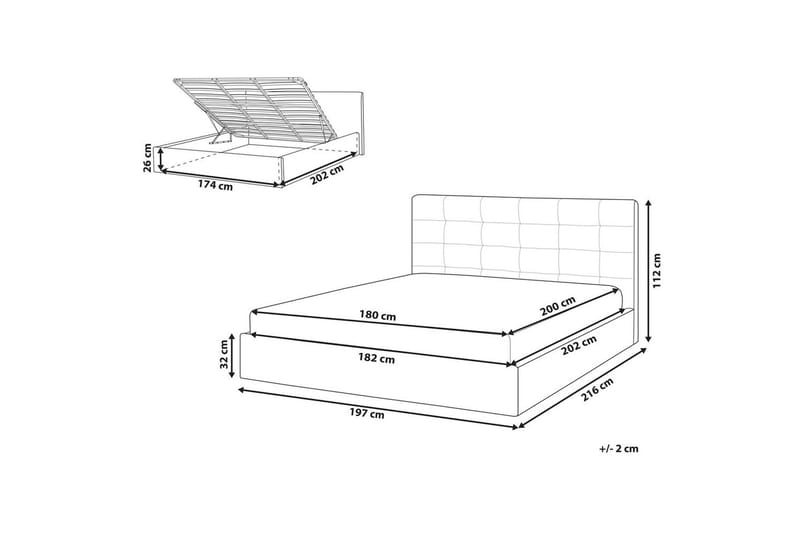 Säng med förvaring Lorient - Grå/Polyester, 180x200 cm - Möbler - Sovrum - Sängram & sängstomme