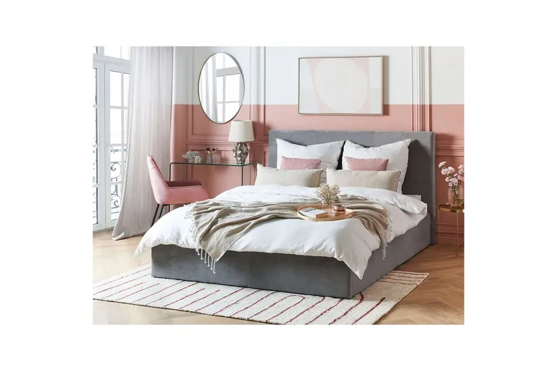 Säng med förvaring Lorient - Grå/Sammet, 160x200 cm - Möbler - Sovrum - Sängram & sängstomme