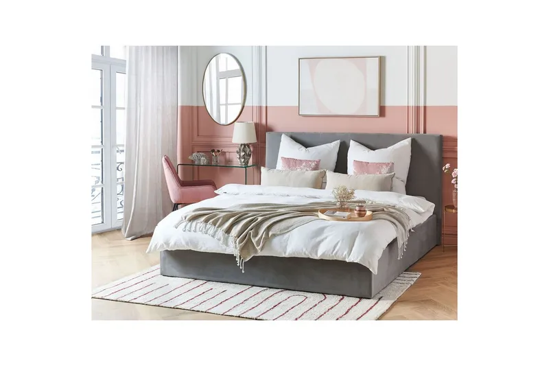 Säng med förvaring Lorient - Grå/Sammet, 180x200 cm - Möbler - Sovrum - Sängram & sängstomme