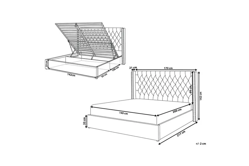 Säng med förvaring Lubbon - Grå, Silver, 140x200 cm - Möbler - Sovrum - Sängram & sängstomme