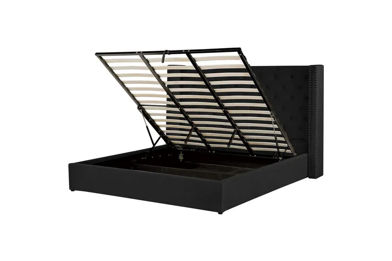 Säng med förvaring Lubbon, Svart, Silver, 180x200 cm