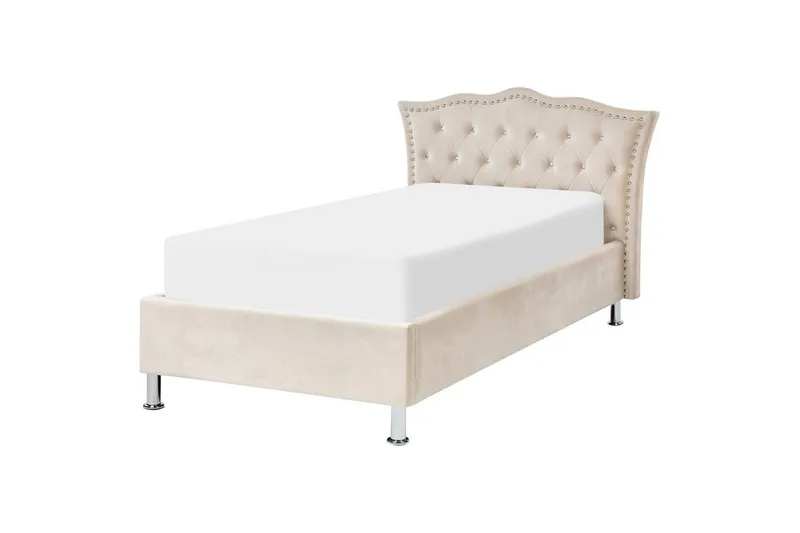 Säng med förvaring Metz - Beige, Silver/Sammet, 90x200 cm - Möbler - Sovrum - Sängram & sängstomme