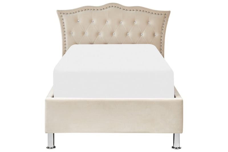 Säng med förvaring Metz - Beige, Silver/Sammet, 90x200 cm - Möbler - Sovrum - Sängram & sängstomme