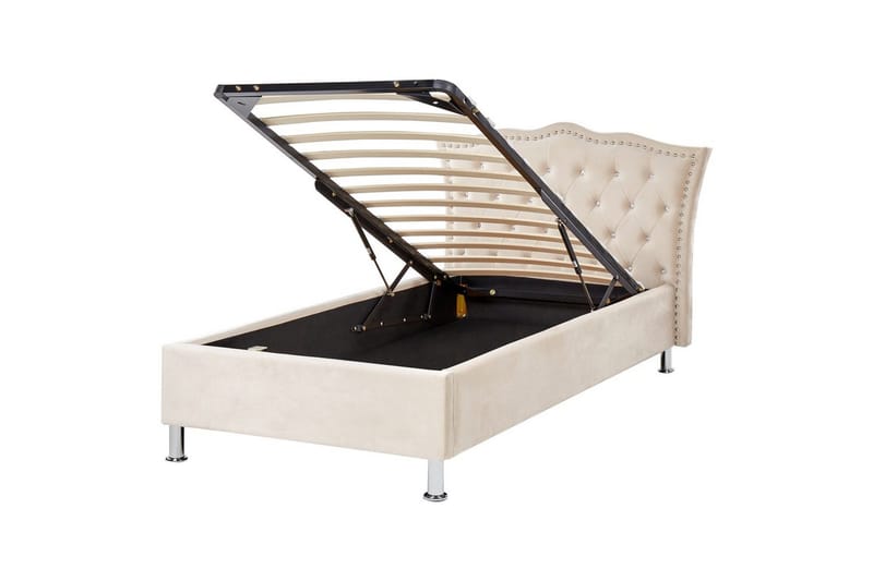 Säng med förvaring Metz, Beige, Silver/Sammet, 90x200 cm