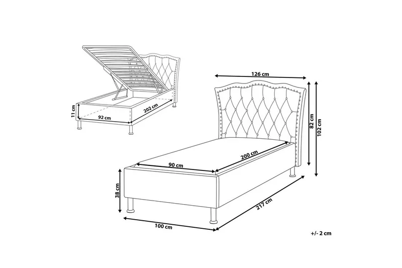 Säng med förvaring Metz - Beige, Silver/Sammet, 90x200 cm - Möbler - Sovrum - Sängram & sängstomme