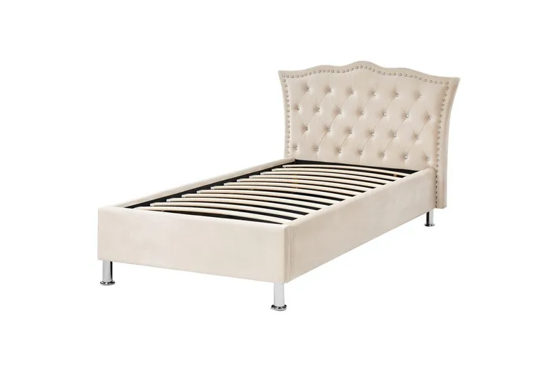 Säng med förvaring Metz - Beige, Silver/Sammet, 90x200 cm - Möbler - Sovrum - Sängram & sängstomme