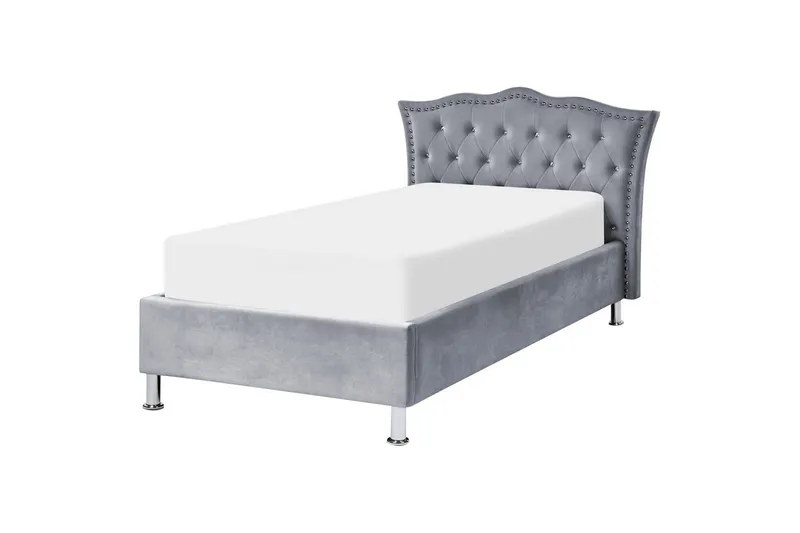 Säng med förvaring Metz - Grå, Silver/Sammet, 90x200 cm - Möbler - Sovrum - Sängram & sängstomme