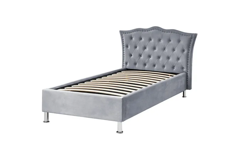 Säng med förvaring Metz - Grå, Silver/Sammet, 90x200 cm - Möbler - Sovrum - Sängram & sängstomme