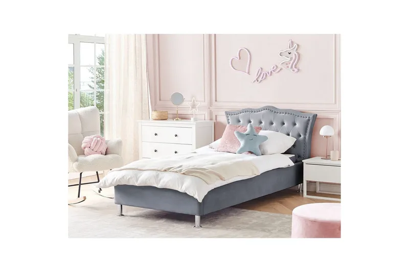 Säng med förvaring Metz - Grå, Silver/Sammet, 90x200 cm - Möbler - Sovrum - Sängram & sängstomme