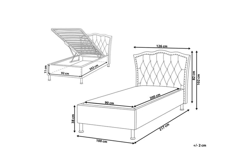 Säng med förvaring Metz - Grå, Silver/Sammet, 90x200 cm - Möbler - Sovrum - Sängram & sängstomme