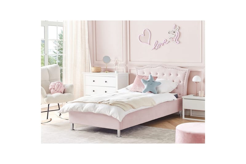 Säng med förvaring Metz - Rosa, Silver/Sammet, 90x200 cm - Möbler - Sovrum - Sängram & sängstomme
