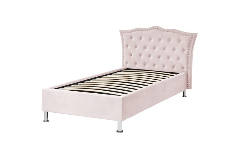 Säng med förvaring Metz - Rosa, Silver/Sammet, 90x200 cm - Möbler - Sovrum - Sängram & sängstomme