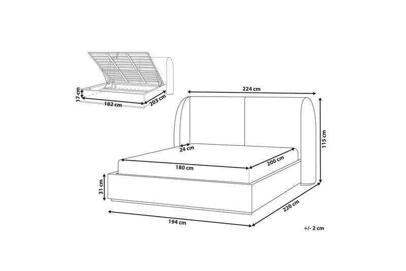 Säng med förvaring Monestier - Vit, 180x200 cm - Möbler - Sovrum - Sängram & sängstomme