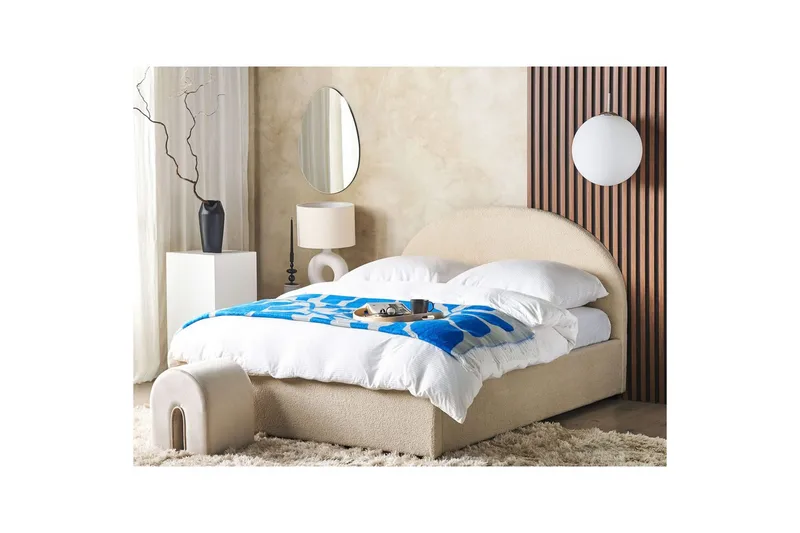 Säng med förvaring Vaucluse - Beige/Bouclé, 160x200 cm - Möbler - Sovrum - Sängram & sängstomme