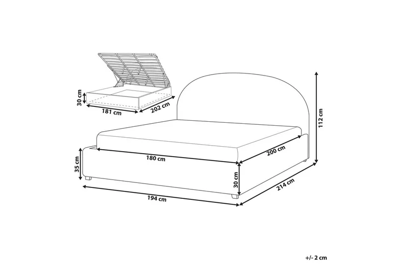 Säng med förvaring Vaucluse - Ljusblå/Polyester, 180x200 cm - Möbler - Sovrum - Sängram & sängstomme
