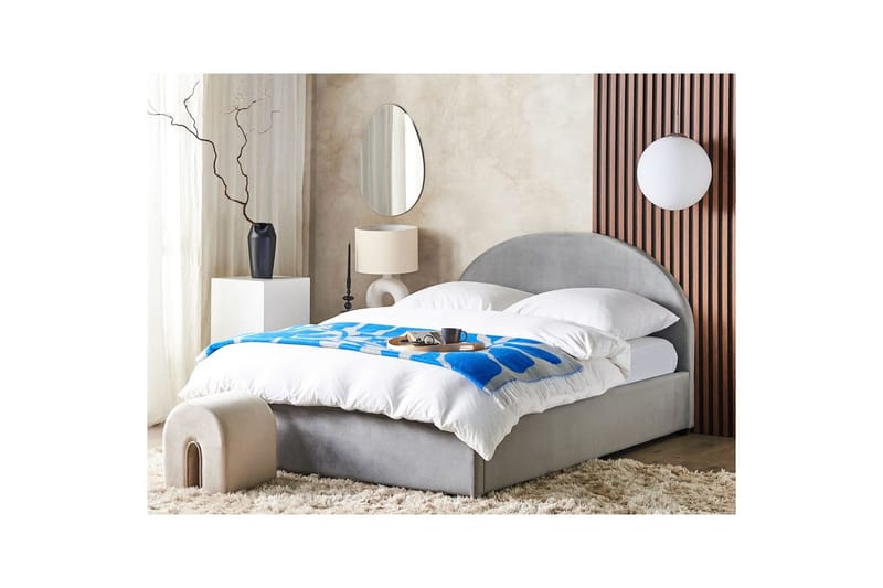 Säng med förvaring Vaucluse - Ljusgrå/Sammet, 160x200 cm - Möbler - Sovrum - Sängram & sängstomme