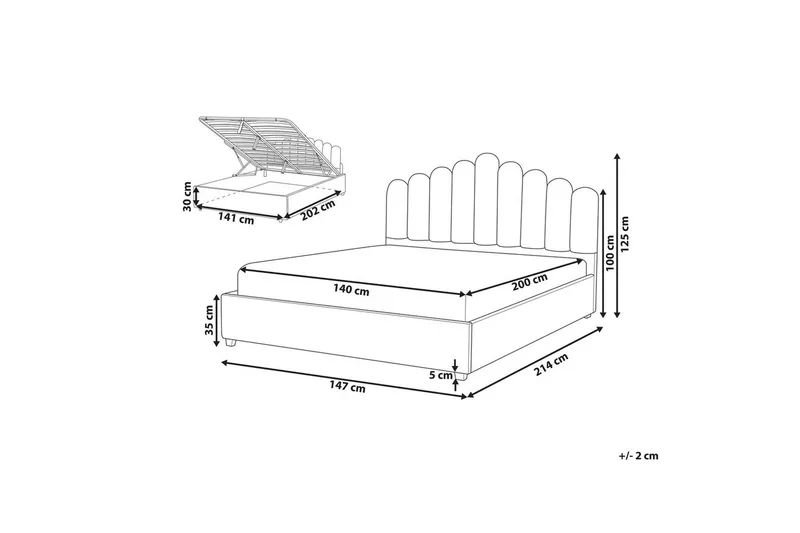 Säng med förvaring Vincennes - Rosa, Svart, 140x200 cm - Möbler - Sovrum - Sängram & sängstomme