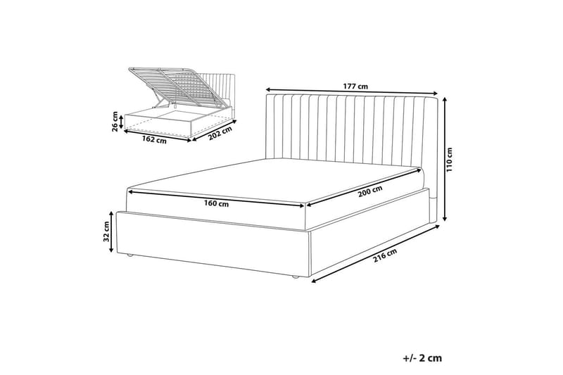 Säng med förvaring Vion - Grå, 160x200 cm - Möbler - Sovrum - Sängram & sängstomme