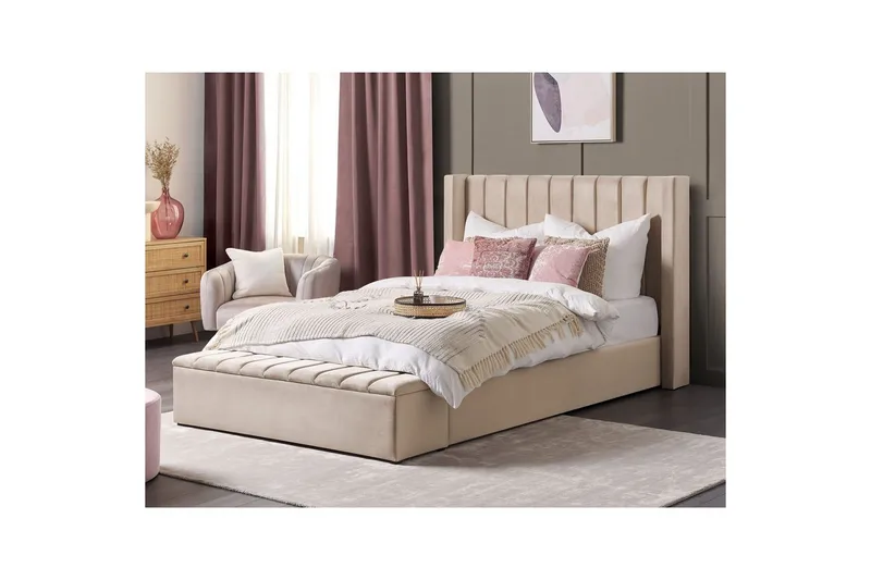 Säng med förvaringsbänk Noyers - Beige, 160x200 cm - Möbler - Sovrum - Sängram & sängstomme