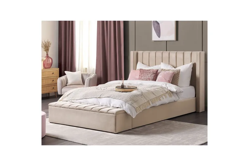 Säng med förvaringsbänk Noyers - Beige, 180x200 cm - Möbler - Sovrum - Sängram & sängstomme