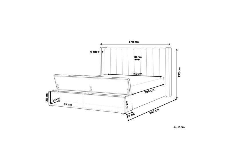 Säng med förvaringsbänk Noyers - Rosa, 140x200 cm - Möbler - Sovrum - Sängram & sängstomme