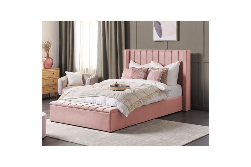 Säng med förvaringsbänk Noyers - Rosa, 140x200 cm - Möbler - Sovrum - Sängram & sängstomme