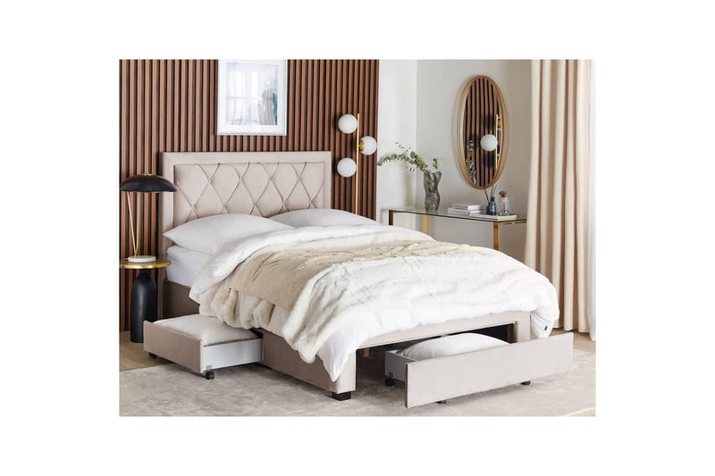 Säng med förvaringslådor Lievin - Beige, 140x200 cm - Möbler - Sovrum - Sängram & sängstomme