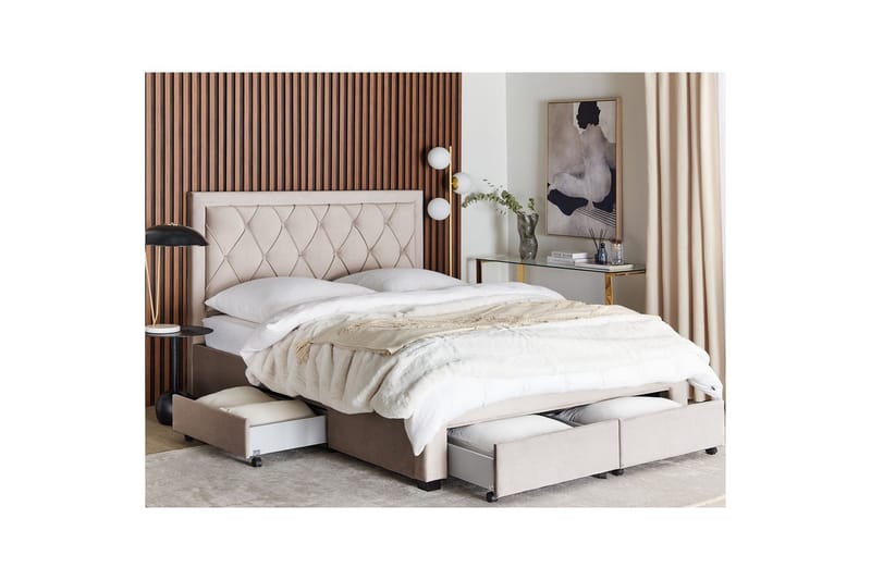 Säng med förvaringslådor Lievin - Beige, 160x200 cm - Möbler - Sovrum - Sängram & sängstomme