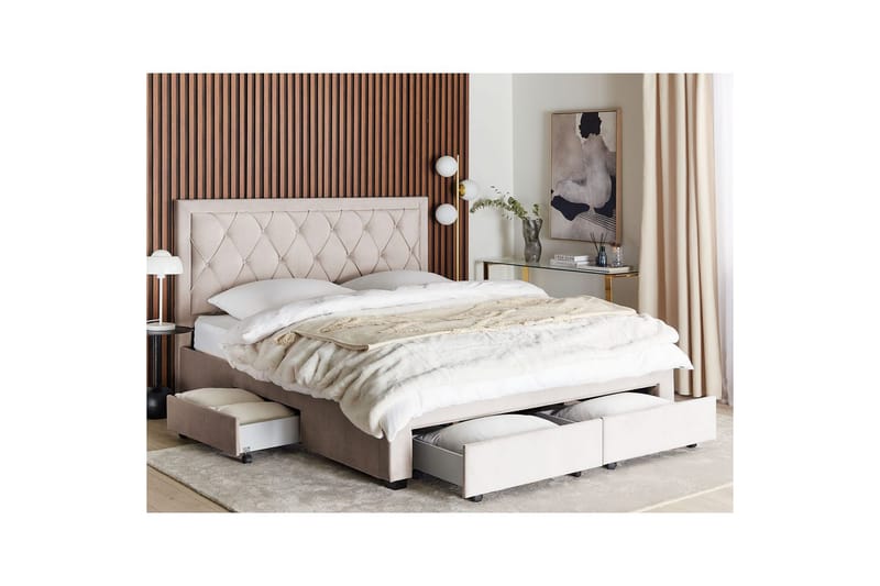 Säng med förvaringslådor Lievin - Beige, 180x200 cm - Möbler - Sovrum - Sängram & sängstomme