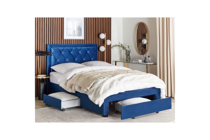 Säng med förvaringslådor Lievin - Blå, 140x200 cm - Möbler - Sovrum - Sängram & sängstomme