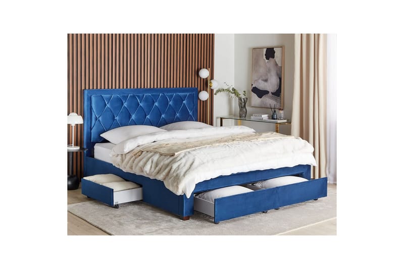 Säng med förvaringslådor Lievin - Blå, 180x200 cm - Möbler - Sovrum - Sängram & sängstomme