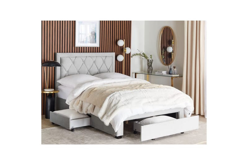Säng med förvaringslådor Lievin - Grå, 140x200 cm - Möbler - Sovrum - Sängram & sängstomme