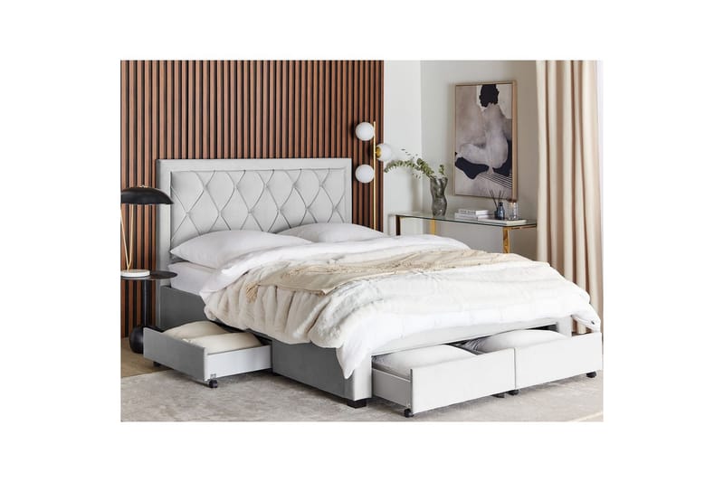 Säng med förvaringslådor Lievin - Grå, 160x200 cm - Möbler - Sovrum - Sängram & sängstomme