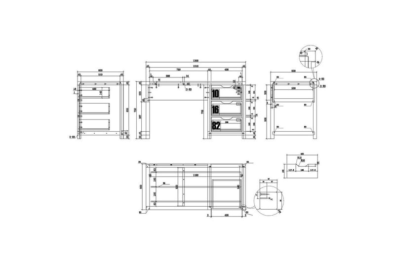 Säng med låda nattduksbord skrivbord garderob bokhylla byrå Alex - Möbler - Sovrum - Möbelset för sovrum