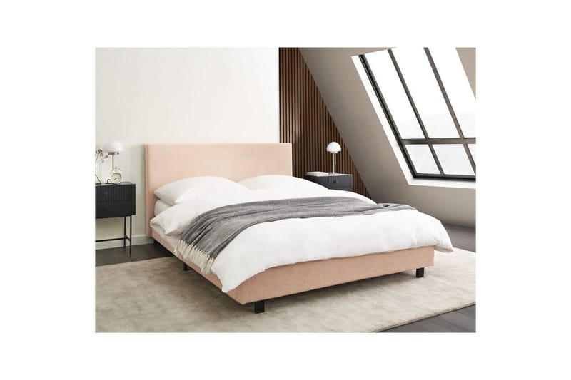 Säng med lamellram Albi - Beige, svart/Bouclé, 140x200 cm - Möbler - Sovrum - Sängram & sängstomme