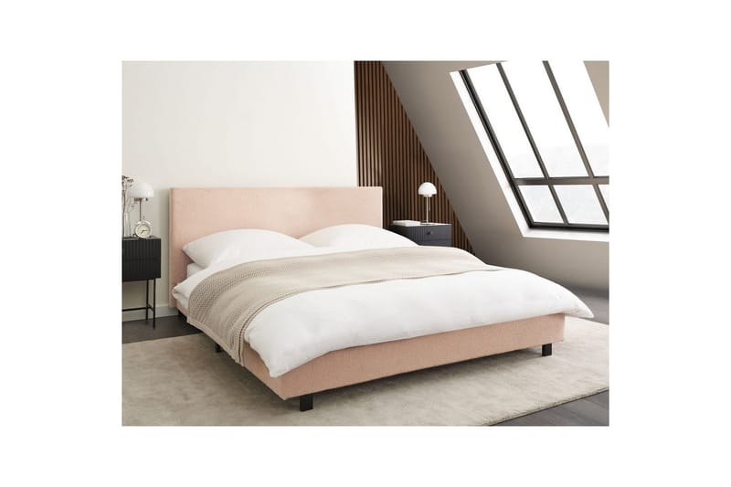 Säng med lamellram Albi - Beige, svart/Bouclé, 160x200 cm - Möbler - Sovrum - Sängram & sängstomme