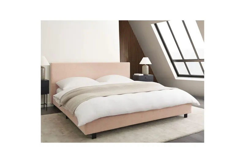 Säng med lamellram Albi - Beige, svart/Bouclé, 180x200 cm - Möbler - Sovrum - Sängram & sängstomme